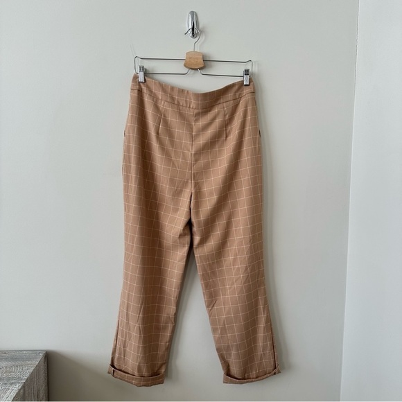 Topshop-plaid Cream & White High Rise Rolled Hem Trouser (Size:8) - Picture 2 of 11